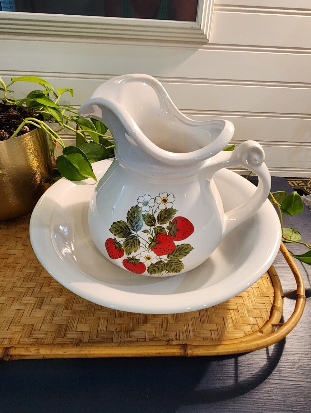 McCoy Pottery Strawberry Pitcher & Bowl Set